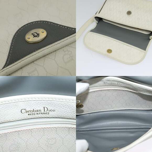 DIOR Honeycomb Canvas Shoulder Bag Pvc White Gold - Picture 11 of 12